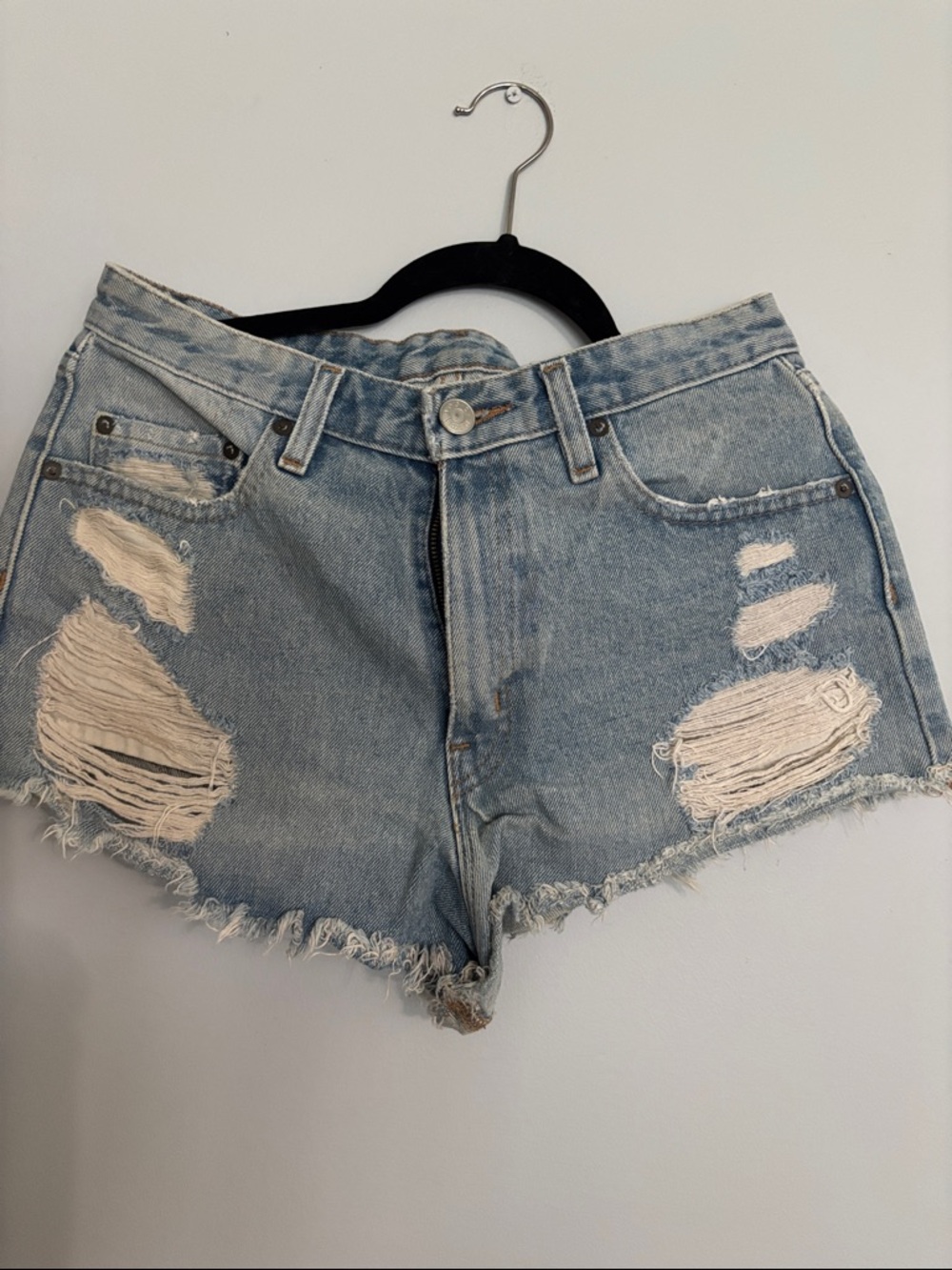 BDG Light Wash Distressed Denim Shorts